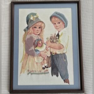 Vintage Jan Hagara SPRING AND LANCE Handmade Needlepoint Framed Completed 1970s
